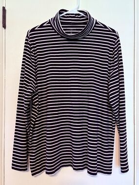 Talbots Women's Plus Navy/White Stripe "Talbots Tee" Turtleneck Shirt Top 2X